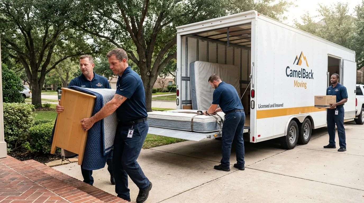Crew loading residential truck for cross-state move from Dimondale, MI