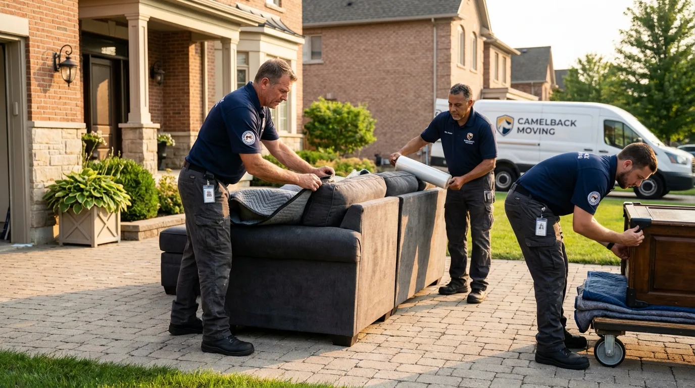 Large estate moving crew wrapping furniture in Dimondale, MI